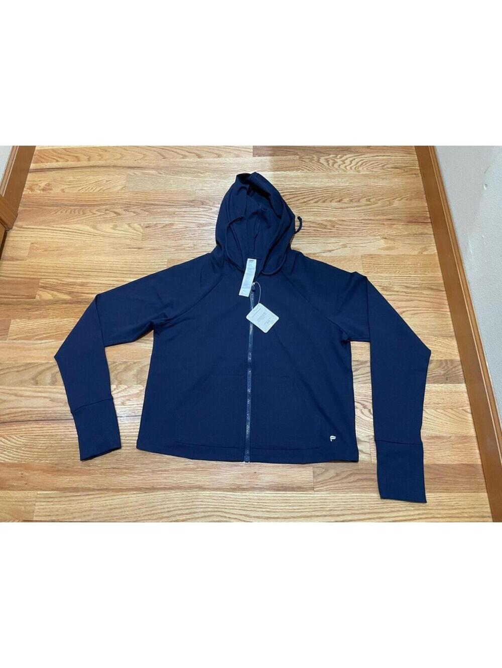NWT Women’s Fabletics Navy Blue Full Zip Athletic Jacket Hooded L Large Cropped